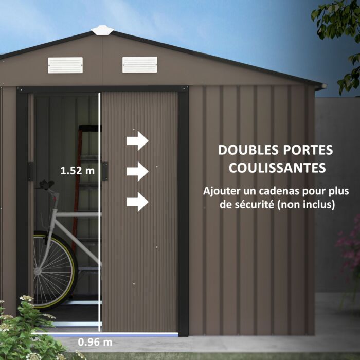 Outsunny 9 X 6ft Garden Metal Storage Shed Outdoor Storage Shed With Foundation Ventilation & Doors, Brown