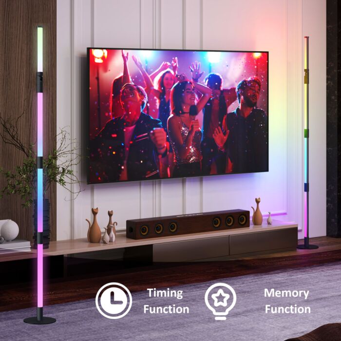 Homcom Led Floor Lamp, 360° Rgb Detachable Corner Floor Lamp With App & Remote Control, Colour Changing Standing Lamp With Music Sync & Timing, For Living Room, Game Room, Dark Grey
