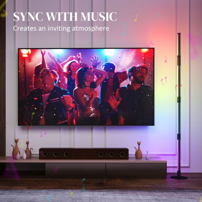 Homcom Led Floor Lamp, 360° Rgb Detachable Corner Floor Lamp With App & Remote Control, Colour Changing Standing Lamp With Music Sync & Timing, For Living Room, Game Room, Dark Grey