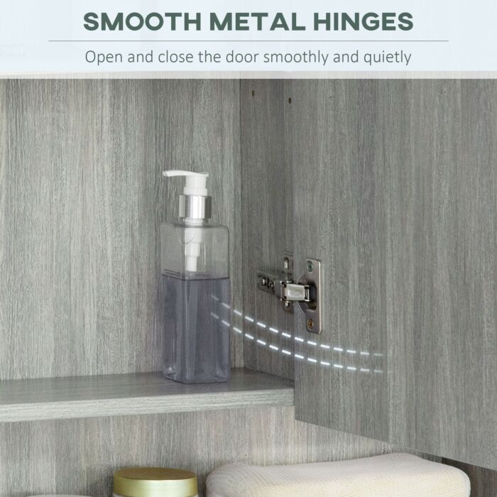 Kleankin Bathroom Mirror Cabinet, Wall Mounted Storage Cabinet With Adjustable Shelves, 3 Doors And Cupboards, Grey