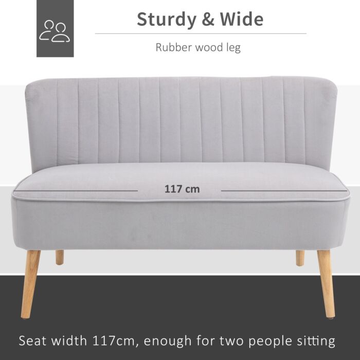 Homcom Modern Velvet Double Seat Sofa W/ Wood Frame Foam Padding High Back Soft Comfortable Compact Couch Grey