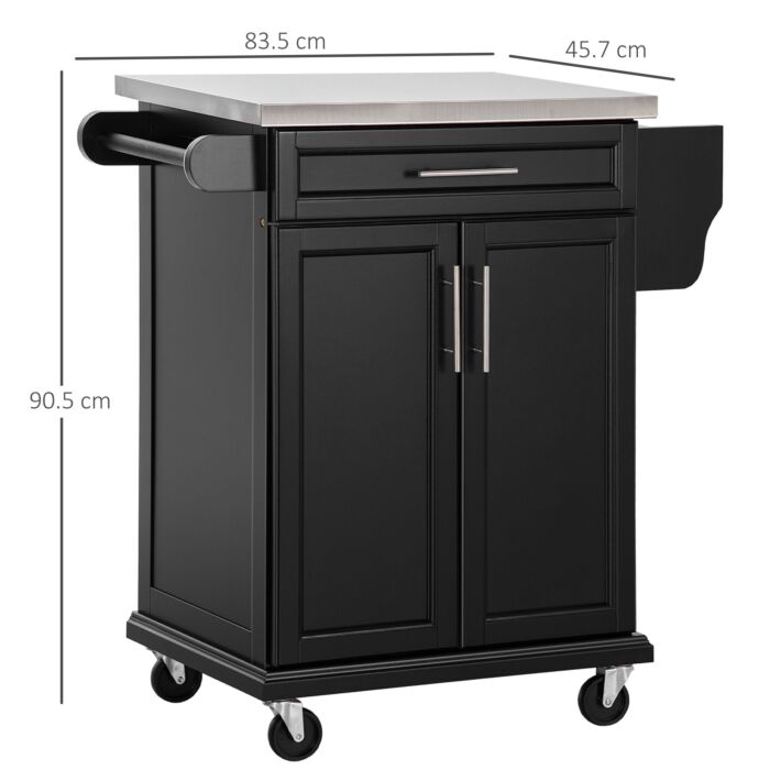 Homcom Kitchen Island, Mdf, Stainless Steel Top-black