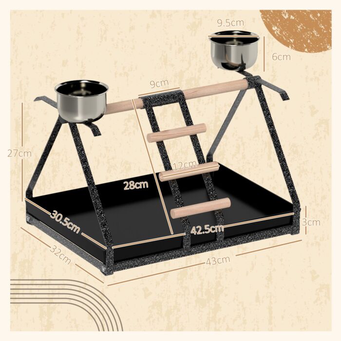 Pawhut Portable Bird Playstand Training Playground With Wood Perch Ladder Feeding Cups For Macaw Parrot Conure
