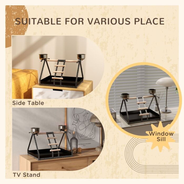 Pawhut Portable Bird Playstand Training Playground With Wood Perch Ladder Feeding Cups For Macaw Parrot Conure