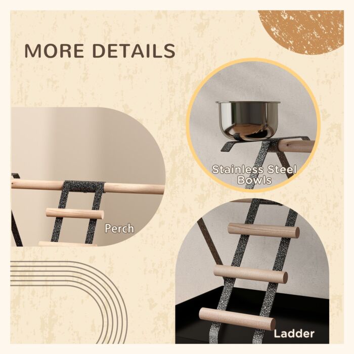 Pawhut Portable Bird Playstand Training Playground With Wood Perch Ladder Feeding Cups For Macaw Parrot Conure