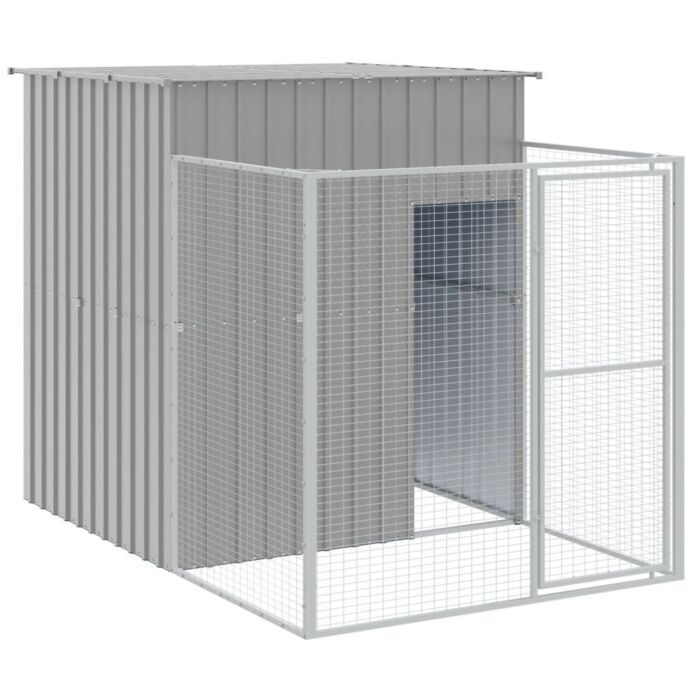 Vidaxl Dog House With Run Light Grey 165x251x181 Cm Galvanised Steel
