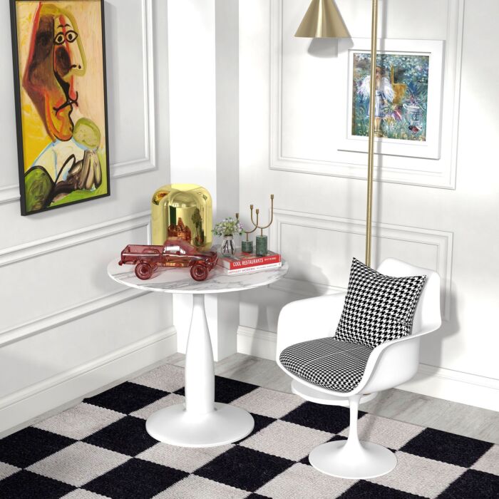 Homcom Round Dining Table, Modern Dining Room Table With Steel Base, Non-slip Foot Pad, Space Saving Small Dining Table