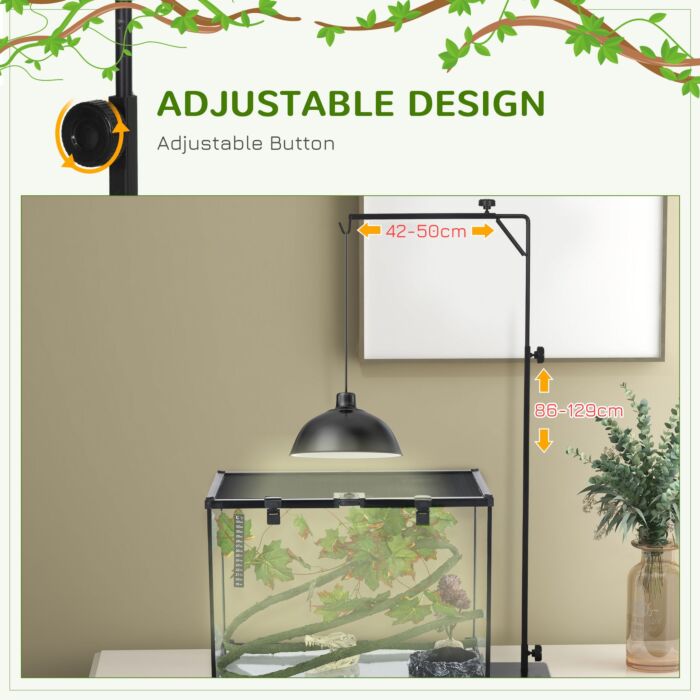 Pawhut 86-129hcm Adjustable Height And Length Reptile Lamp Stand Holder With Hook Hanging, Base - Black