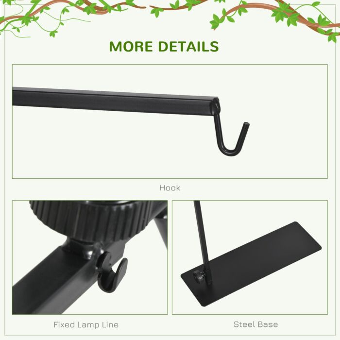 Pawhut 86-129hcm Adjustable Height And Length Reptile Lamp Stand Holder With Hook Hanging, Base - Black