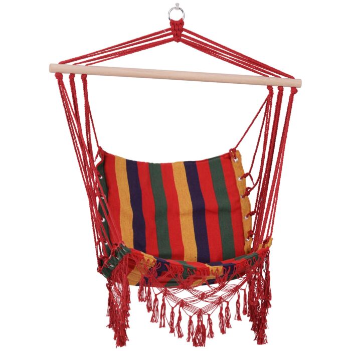 Outsunny Hammock Chair Swing Colourful Striped Tree Hanging Seat Porch Fabric Garden Furniture
