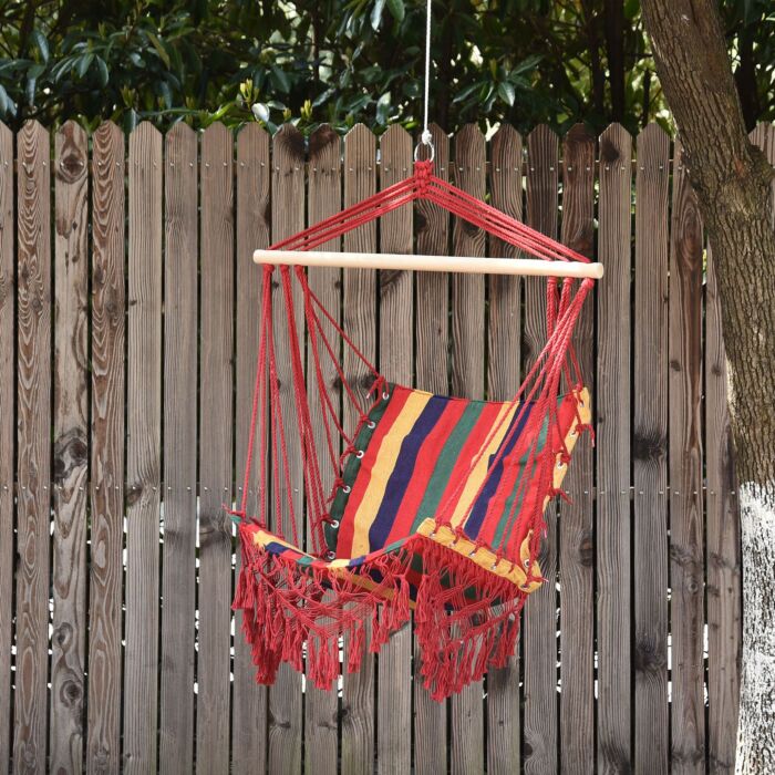 Outsunny Hammock Chair Swing Colourful Striped Tree Hanging Seat Porch Fabric Garden Furniture