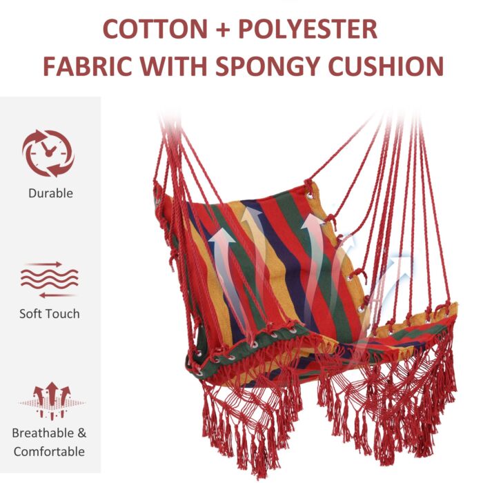 Outsunny Hammock Chair Swing Colourful Striped Tree Hanging Seat Porch Fabric Garden Furniture