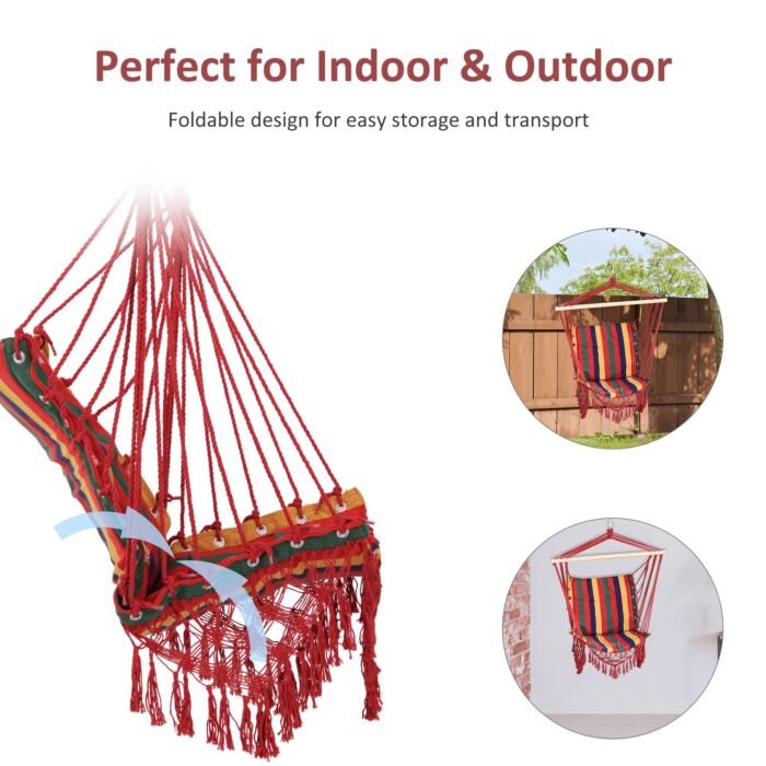 Outsunny Hammock Chair Swing Colourful Striped Tree Hanging Seat Porch Fabric Garden Furniture