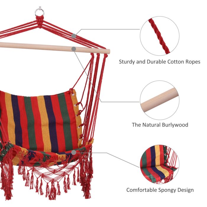 Outsunny Hammock Chair Swing Colourful Striped Tree Hanging Seat Porch Fabric Garden Furniture