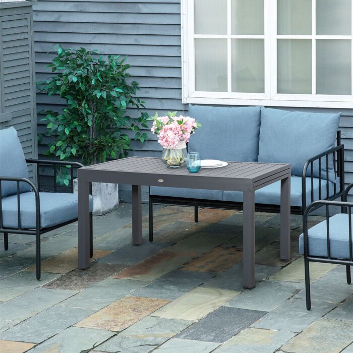Outsunny Extendable Garden Table, 10 Seater Outdoor Dining Table With Aluminium Frame For Lawn, Balcony And Backyard, Grey