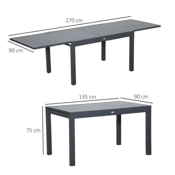 Outsunny Extendable Garden Table, 10 Seater Outdoor Dining Table With Aluminium Frame For Lawn, Balcony And Backyard, Grey