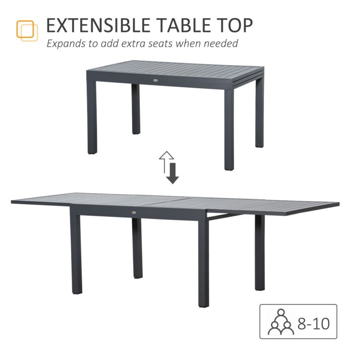 Outsunny Extendable Garden Table, 10 Seater Outdoor Dining Table With Aluminium Frame For Lawn, Balcony And Backyard, Grey
