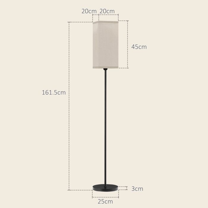Homcom Floor Lamp, Modern Standing Lamp With Linen Shade, Tall Lamps For Living Room, Bedroom, With Foot Switch, Bulb Not Included, Black