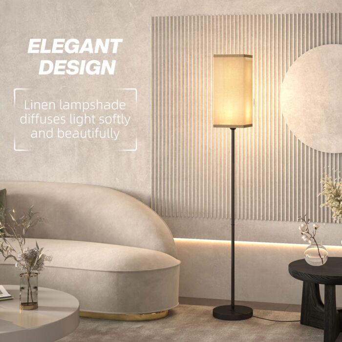 Homcom Floor Lamp, Modern Standing Lamp With Linen Shade, Tall Lamps For Living Room, Bedroom, With Foot Switch, Bulb Not Included, Black