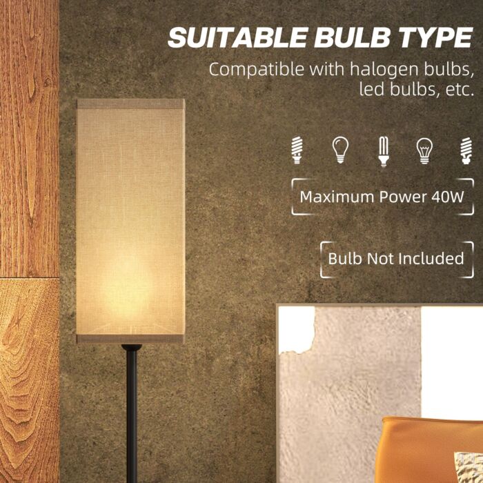 Homcom Floor Lamp, Modern Standing Lamp With Linen Shade, Tall Lamps For Living Room, Bedroom, With Foot Switch, Bulb Not Included, Black