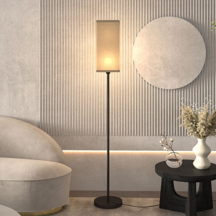 Homcom Floor Lamp, Modern Standing Lamp With Linen Shade, Tall Lamps For Living Room, Bedroom, With Foot Switch, Bulb Not Included, Black