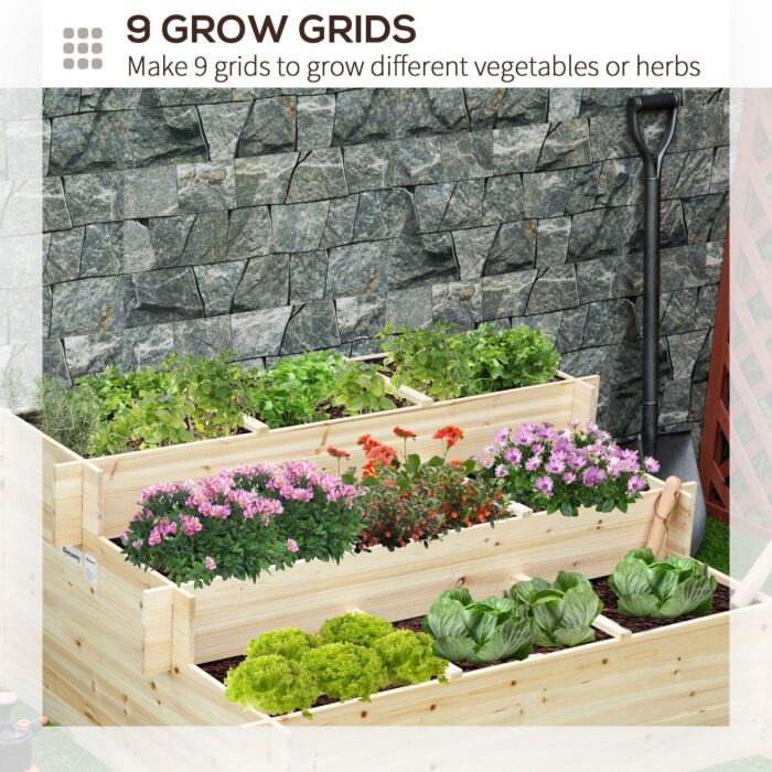 Outsunny 3 Tier Raised Garden Bed Elevated Planter Flower Box With 9 Grow Grids And Non-woven Fabric For Vegetables, Flower, Herb