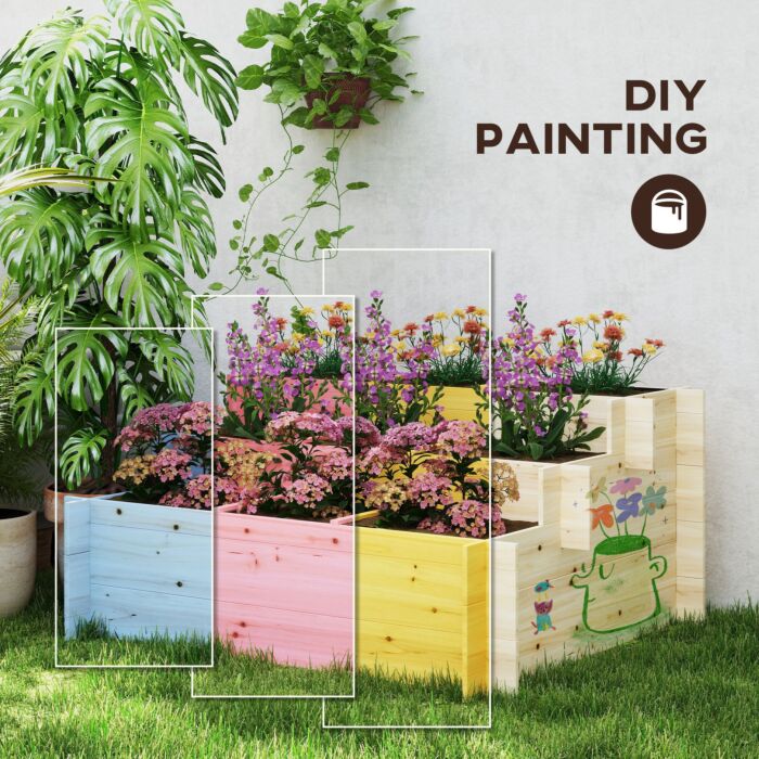 Outsunny 3 Tier Raised Garden Bed Elevated Planter Flower Box With 9 Grow Grids And Non-woven Fabric For Vegetables, Flower, Herb