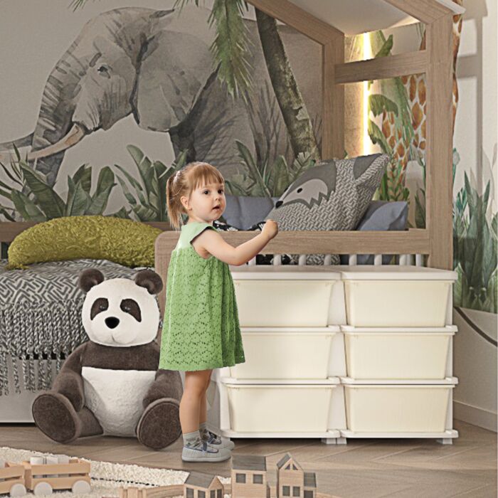 Zonekiz Kids Storage Units With 6 Drawers, 3 Tier Kids Toy Storage Organizer, Vertical Dresser Tower For Nursery Playroom Kindergarten, Cream