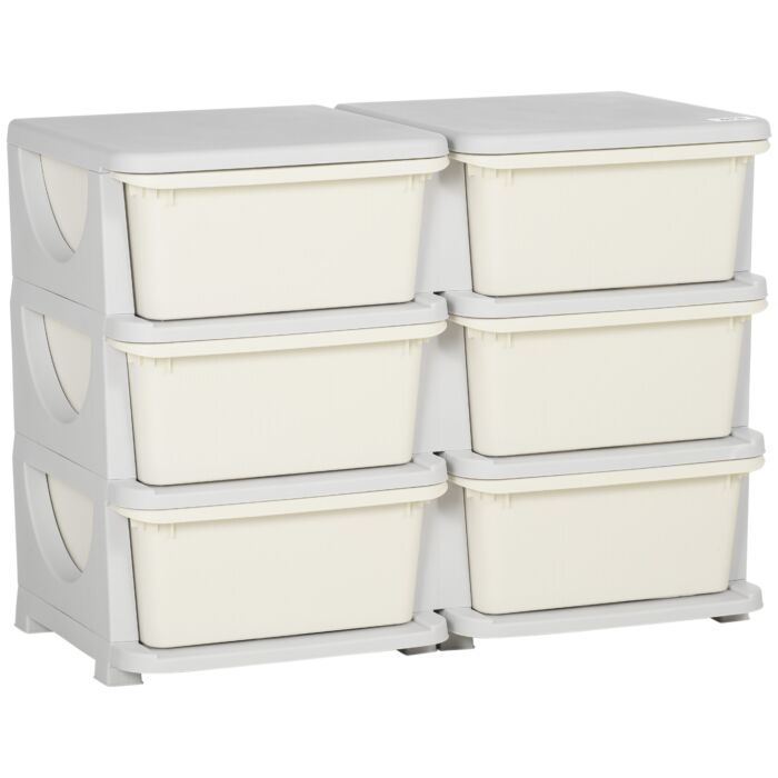 Zonekiz Kids Storage Units With 6 Drawers, 3 Tier Kids Toy Storage Organizer, Vertical Dresser Tower For Nursery Playroom Kindergarten, Cream