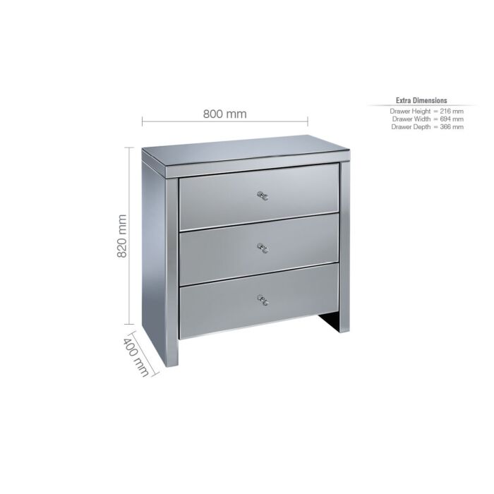 Seville 3 Drawer Chest Mirrored