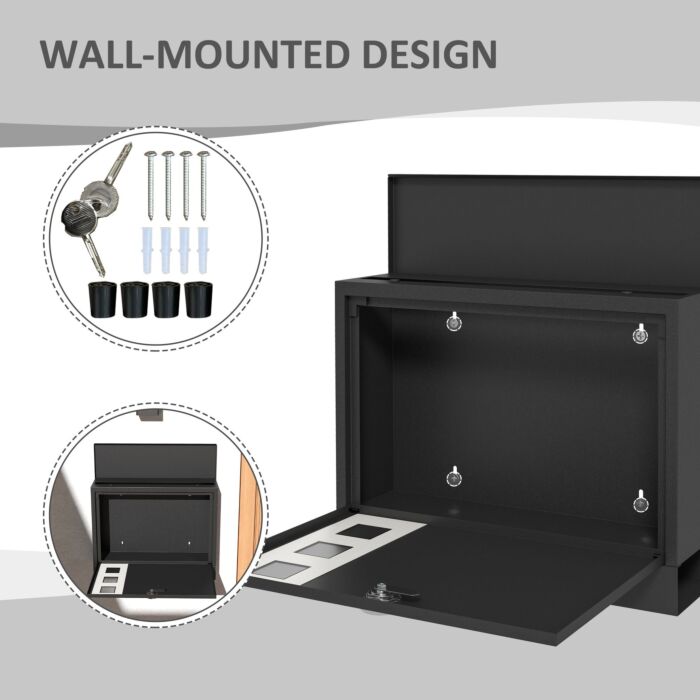 Homcom Wall Mounted Letterbox, Weatherproof Post Box, Modern Mailbox With 2 Keys And Viewing Windows, Easy To Install