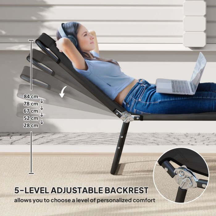 Outsunny Garden Sun Lounger, With Five-position Back - Black