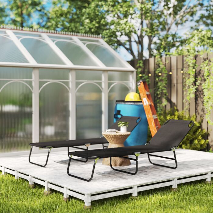 Outsunny Garden Sun Lounger, With Five-position Back - Black