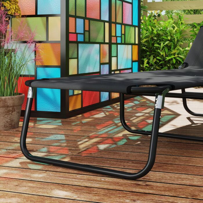 Outsunny Garden Sun Lounger, With Five-position Back - Black