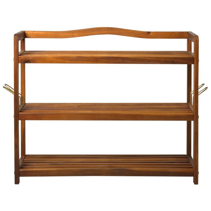Homcom 3-tier Shoe Rack, Acacia Wooden Shoe Storage Organiser With 2 Hangers, Holds Up To 12 Pairs, 74 X 26 X 62 Cm, Teak