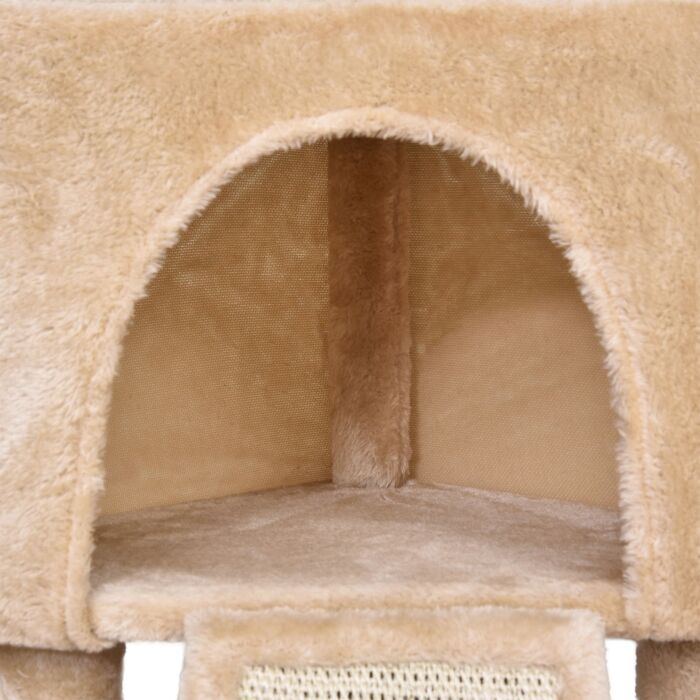 Pawhut Cats 3-tier Sisal Rope Scratching Post W/ Dangle Toy Beige