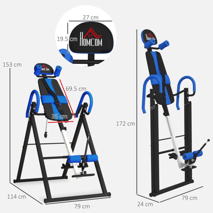 Homcom Gravity Inversion Table With Safety Belt Adjustable Hand Stand For Muscle Pain Relief, Blue