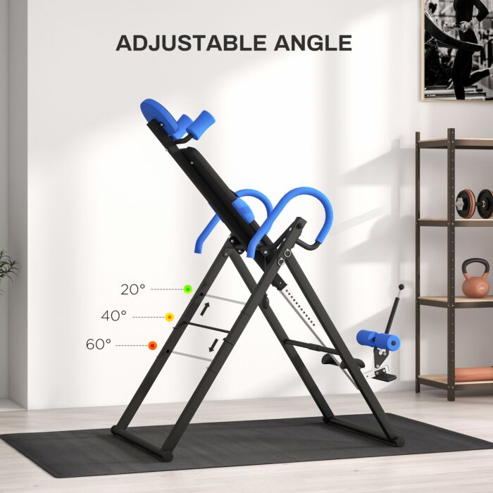 Homcom Gravity Inversion Table With Safety Belt Adjustable Hand Stand For Muscle Pain Relief, Blue