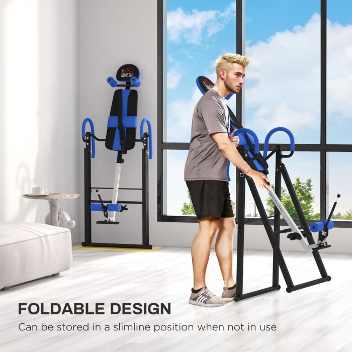Homcom Gravity Inversion Table With Safety Belt Adjustable Hand Stand For Muscle Pain Relief, Blue