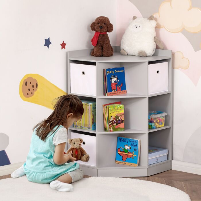 Homcom Kids Storage Cabinet Corner Toy Storage Organizer Bookcase Rack For Children's Play Room/bedroom With Anti-tipping Hardware Drawers, Grey
