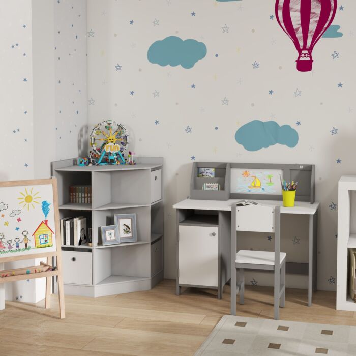 Homcom Kids Storage Cabinet Corner Toy Storage Organizer Bookcase Rack For Children's Play Room/bedroom With Anti-tipping Hardware Drawers, Grey