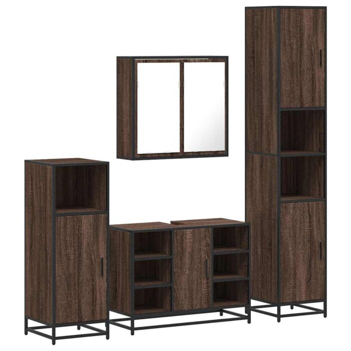 Vidaxl 4 Piece Bathroom Furniture Set Brown Oak Engineered Wood