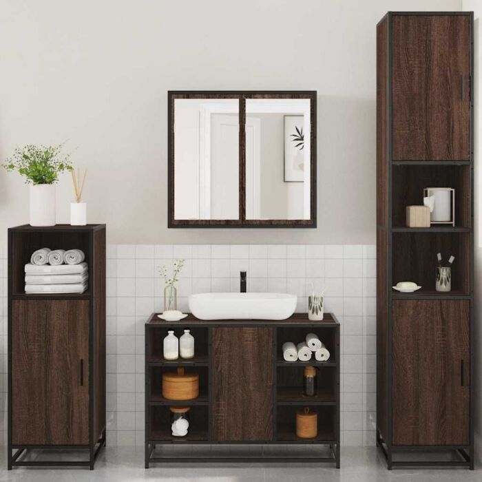 Vidaxl 4 Piece Bathroom Furniture Set Brown Oak Engineered Wood
