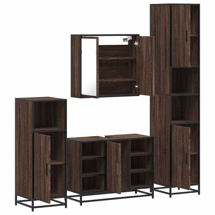 Vidaxl 4 Piece Bathroom Furniture Set Brown Oak Engineered Wood