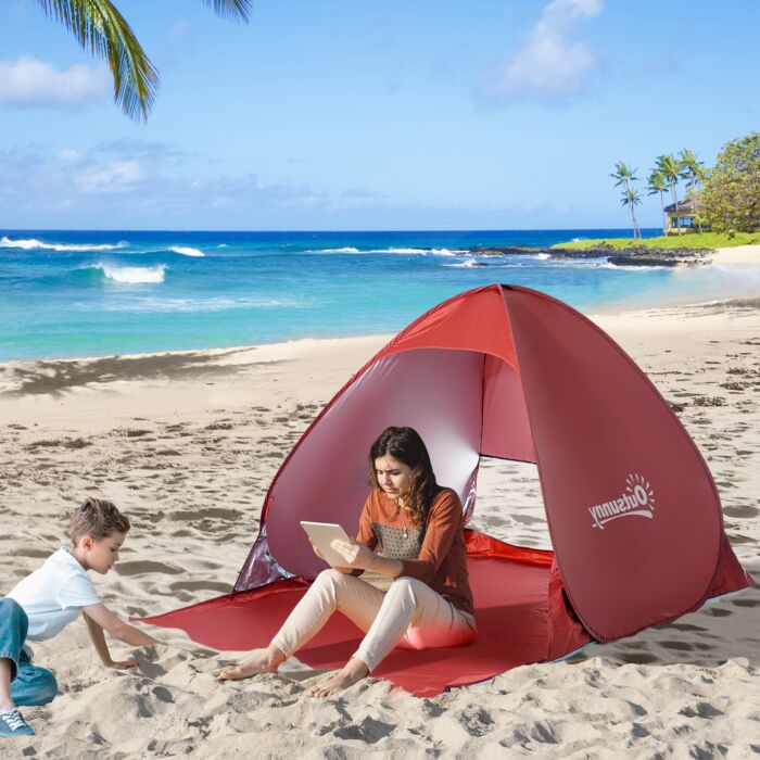 Outsunny Pop-up Portable Beach Hiking Uv Protection Patio Sun Shade Shelter Tent For 2-3 Person-red