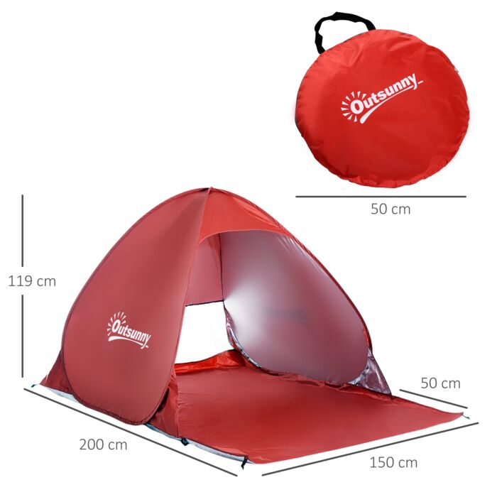 Outsunny Pop-up Portable Beach Hiking Uv Protection Patio Sun Shade Shelter Tent For 2-3 Person-red