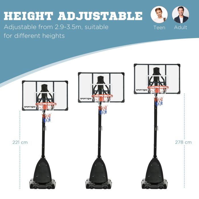 Sportnow Height Adjustable Basketball Hoop And Stand With Sturdy Backboard And Weighted Base, Portable On Wheels, 2.4-2.9m