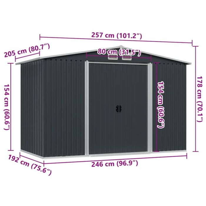 Vidaxl Garden Storage Shed Anthracite Steel 257x205x178 Cm