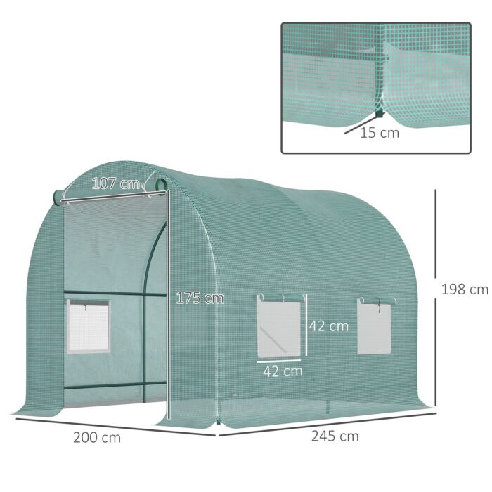 Outsunny Walk-in Greenhouse Reinforced Polytunnel Greenhouse Garden Plants Grow Waterproof Cover Galvanised Base W/ Slide Door, 2.5 X 2 M