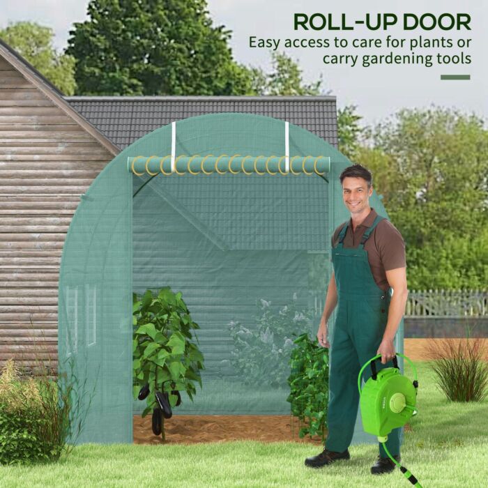 Outsunny Walk-in Greenhouse Reinforced Polytunnel Greenhouse Garden Plants Grow Waterproof Cover Galvanised Base W/ Slide Door, 2.5 X 2 M